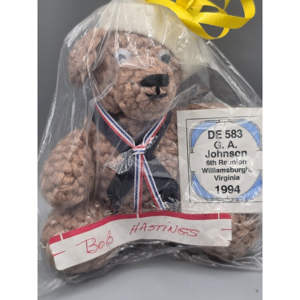 1994 USS George A Johnson DE-583 6th Reunion Crochet Sailor Bear Navy Veteran